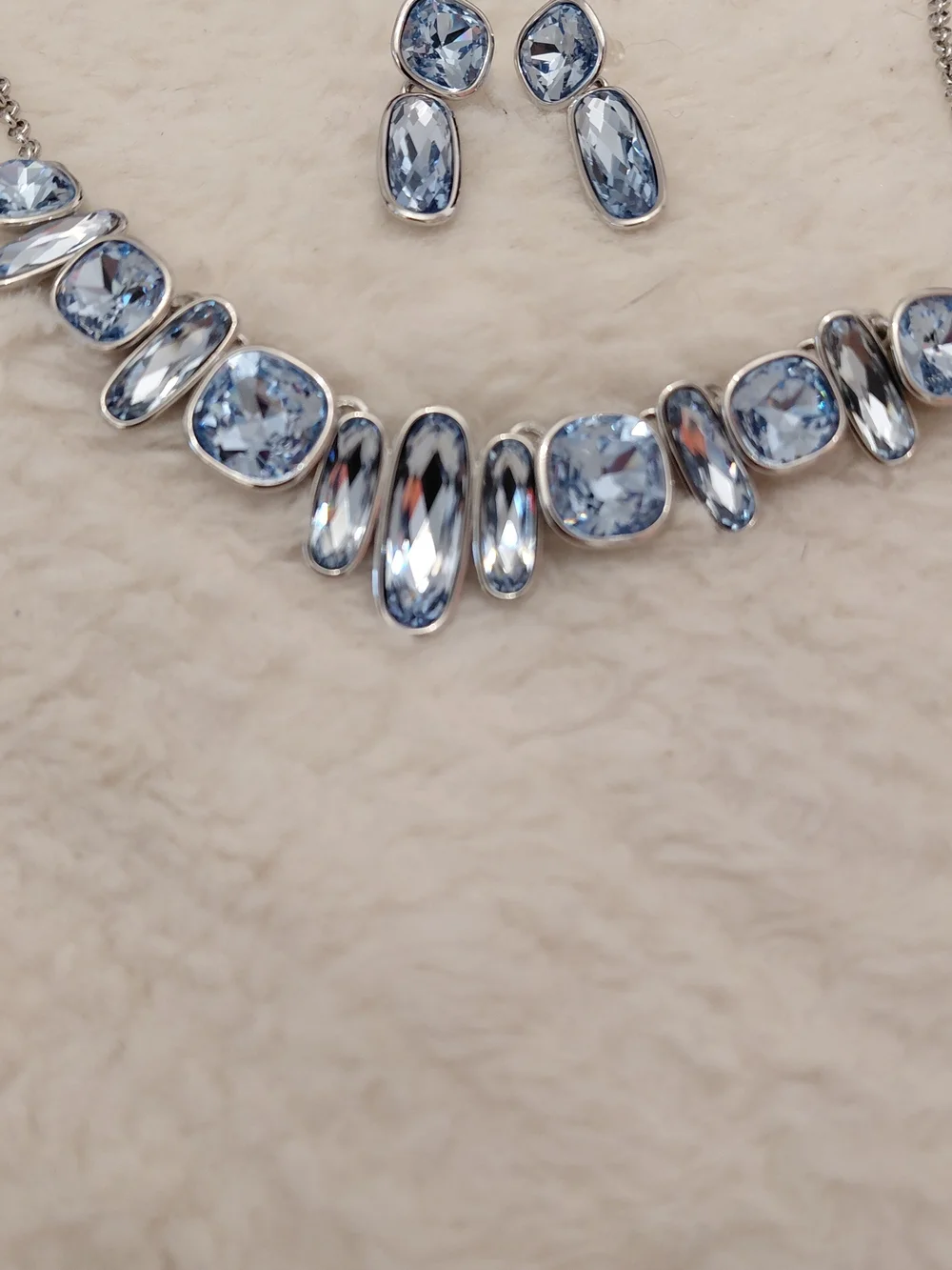 Silver-Tone Light Blue Crystal Necklace & Earrings Set - Picture 2 of 2